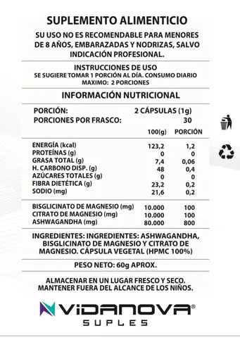 Ashwagandha + Magnesio 1000mg 60 CAPS